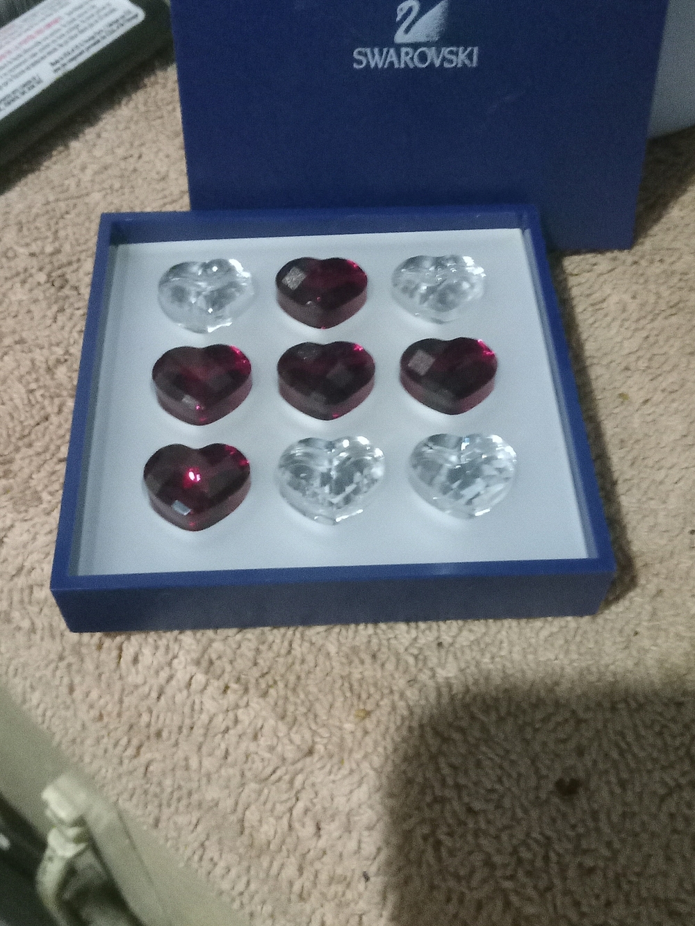 Swarovski Red and Clear Faceted Crystal Heart Tik Tak Toe Game